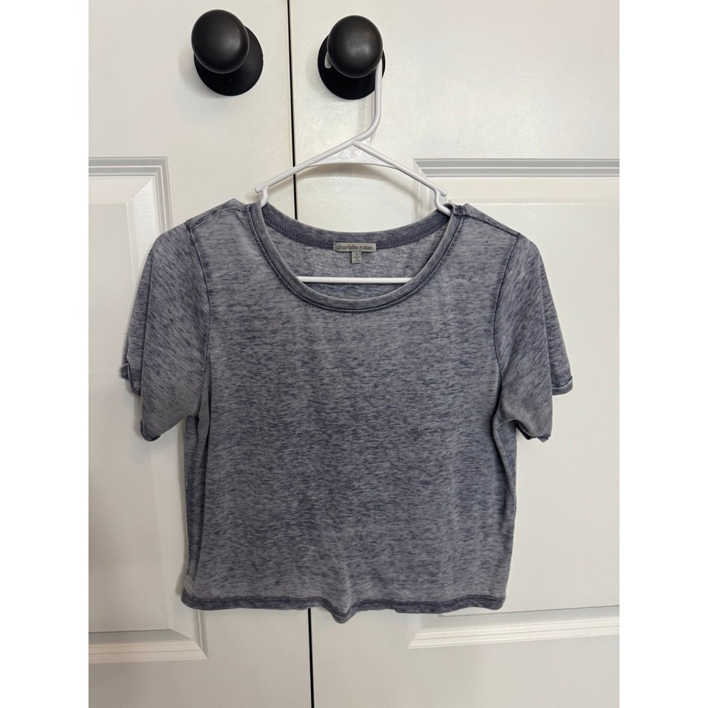 Charlotte Russe Women Blue Heathered Space Dye Short Sleeve Crop T-Shirt Small